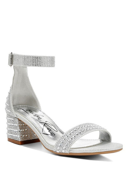 Twerky Rhinestones Embellished Block Sandals Silver US-5 / UK-3 / EU-36 by Rag Company | Fleurcouture