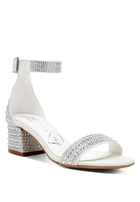 Twerky Rhinestones Embellished Block Sandals White US-5 / UK-3 / EU-36 by Rag Company | Fleurcouture