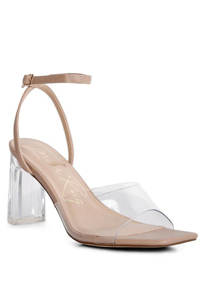 Twinkle Clear Block Heel Sandal Camel 5 by Rag Company | Fleurcouture