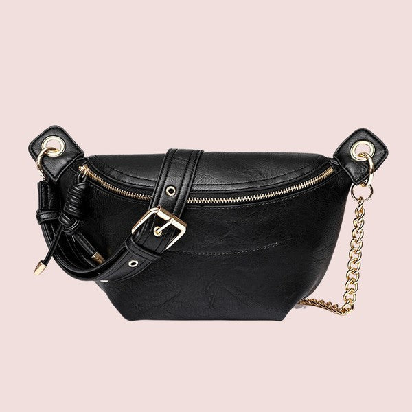 Twist Tassel Zipper Sling Chain Crossbody Bag Black 1 by Dani &amp; Em | Fleurcouture