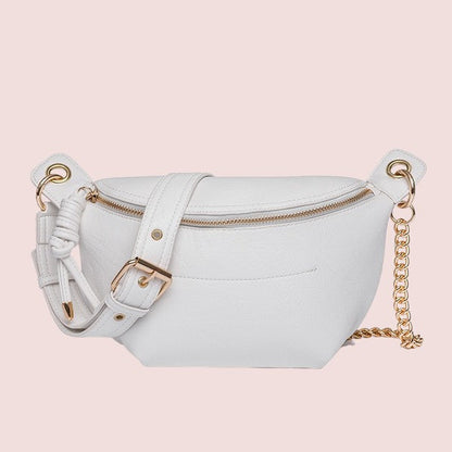 Twist Tassel Zipper Sling Chain Crossbody Bag White 1 by Dani &amp; Em | Fleurcouture