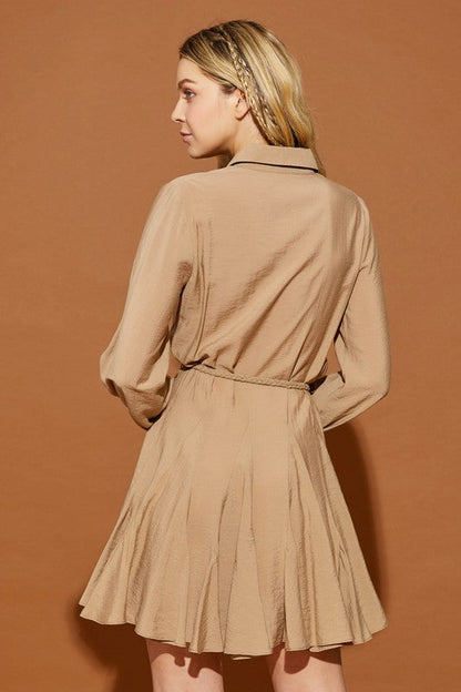 Twisted Belt Shirt Dress TAUPE by Mustard Seed | Fleurcouture