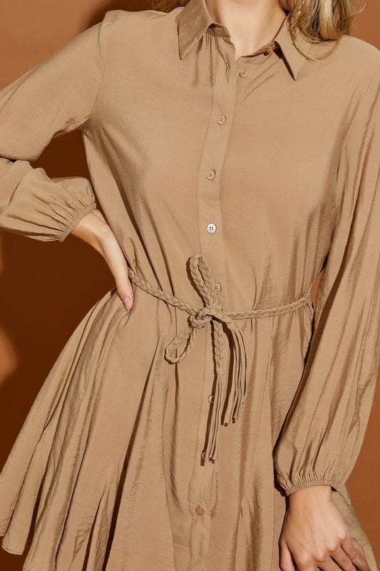 Twisted Belt Shirt Dress TAUPE by Mustard Seed | Fleurcouture