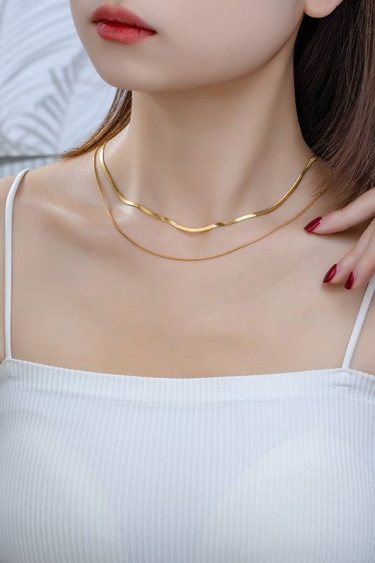 two layer mixed size herringbone chain necklace Gold one size by LA3accessories | Fleurcouture