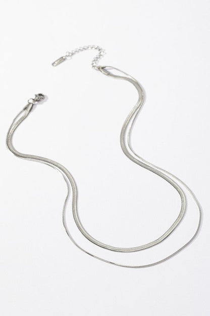 two layer mixed size herringbone chain necklace Silver one size by LA3accessories | Fleurcouture