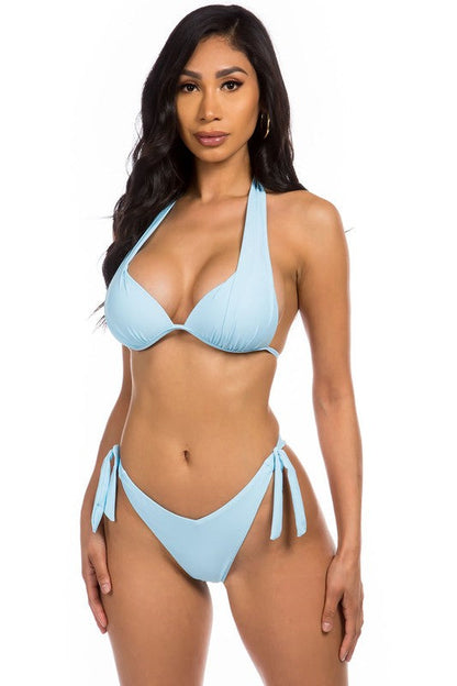 TWO-PIECE BIKINI HALTER TOP Blue S by Mermaid Swimwear | Fleurcouture