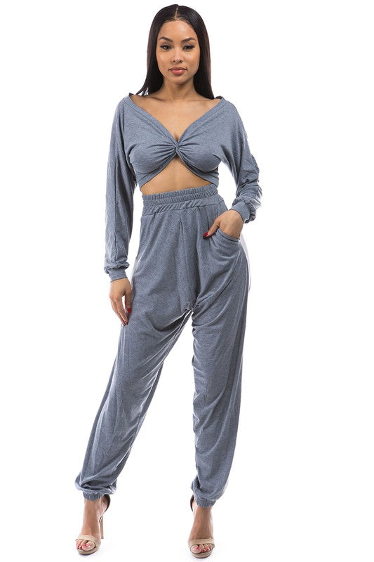 TWO PIECE PANT SET GREY S by By Claude | Fleurcouture