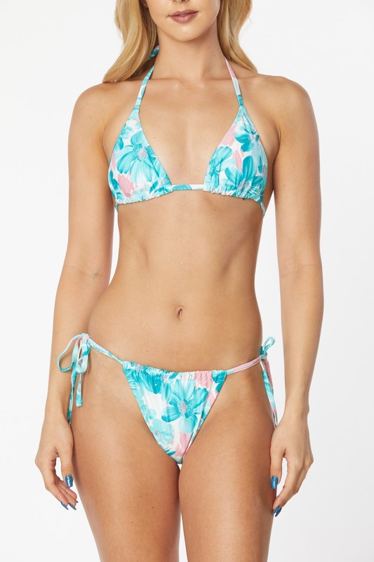 TWO PIECE TROPICAL FLOAL PRINTS Blue S by Mermaid Swimwear | Fleurcouture