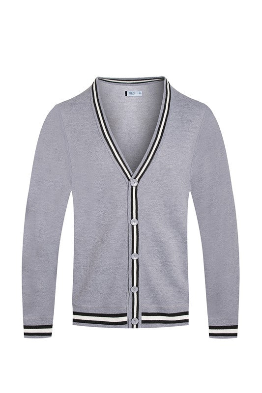 TWO STRIPE CARDIGAN GREY 2XL Men&