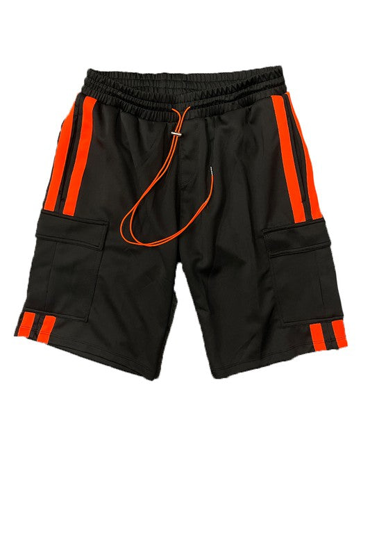 Two Stripe Cargo Pouch Shorts black orange S Men&