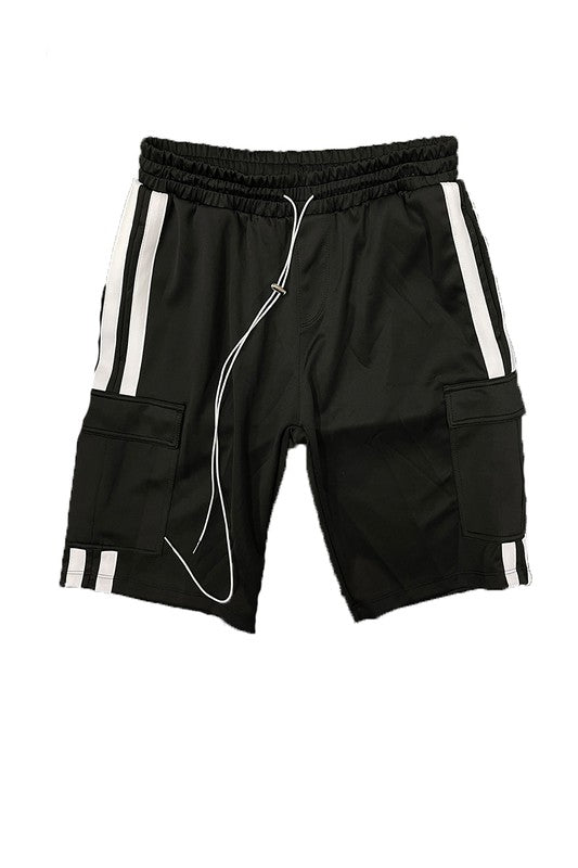 Two Stripe Cargo Pouch Shorts BLACK RED S Men&