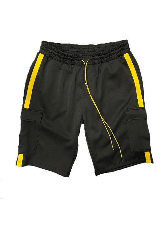 Two Stripe Cargo Pouch Shorts black yellow S Men&