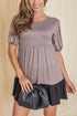 Two Tone Tiered Mini Dress khaki beige S by EG fashion | Fleurcouture
