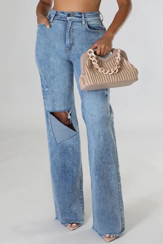 Tyger Wide Leg Jean Light Wash by GJG Denim | Fleurcouture