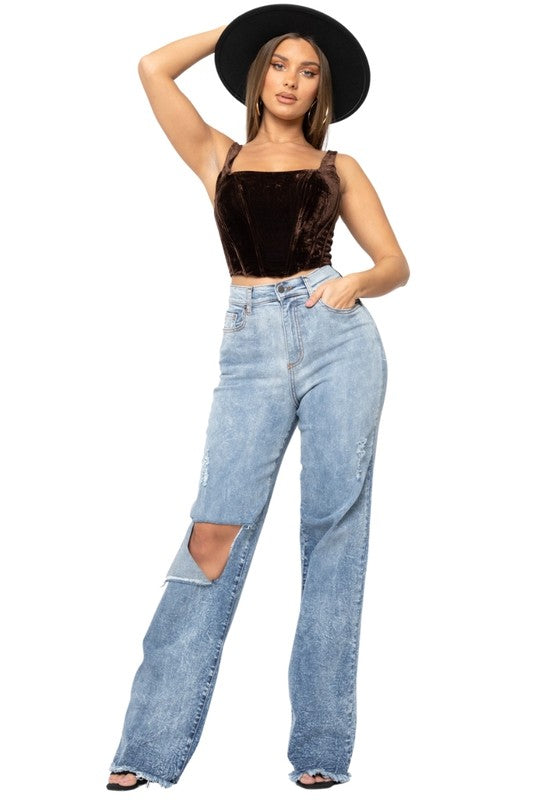 Tyger Wide Leg Jean Light Wash by GJG Denim | Fleurcouture