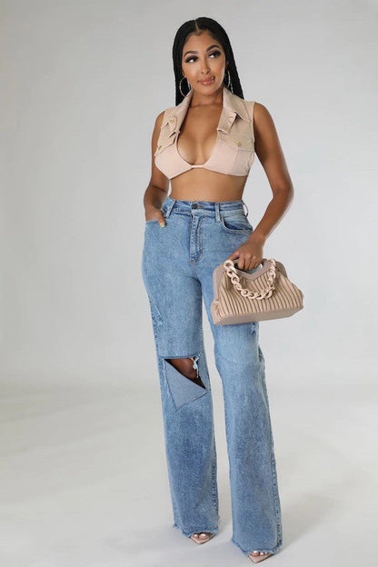 Tyger Wide Leg Jean Light Wash by GJG Denim | Fleurcouture