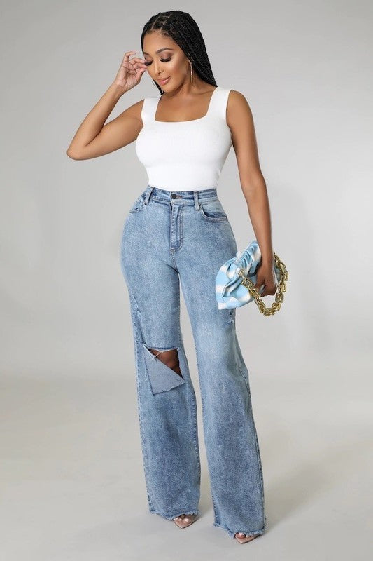 Tyger Wide Leg Jean Light Wash by GJG Denim | Fleurcouture