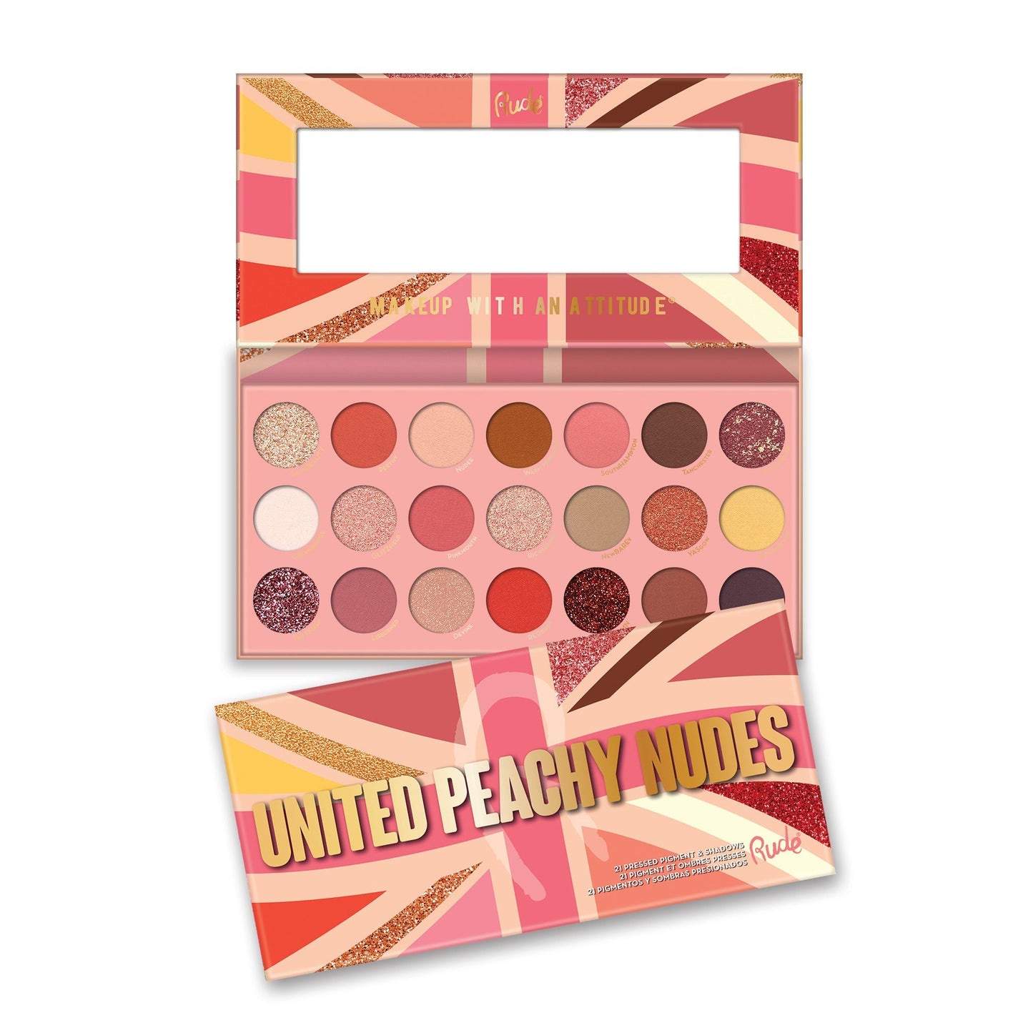 United Peachy Nudes - 21 Pressed Pigment & Shadows Palette Eye Shadow by Rude Cosmetics | Fleurcouture