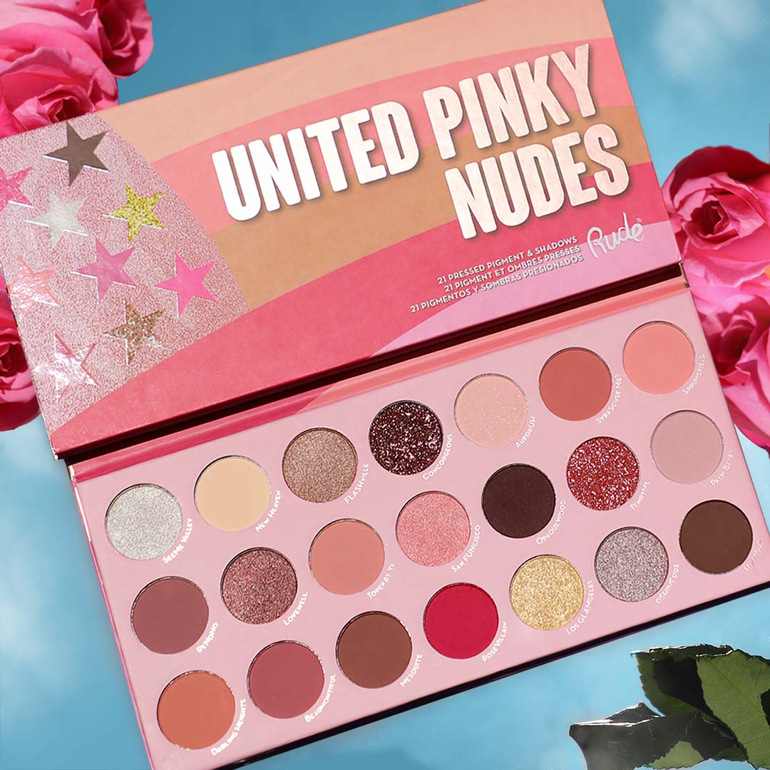 United Pinky Nudes - 21 Pressed Pigment &amp; Shadows Palette Eye Shadow by Rude Cosmetics | Fleurcouture