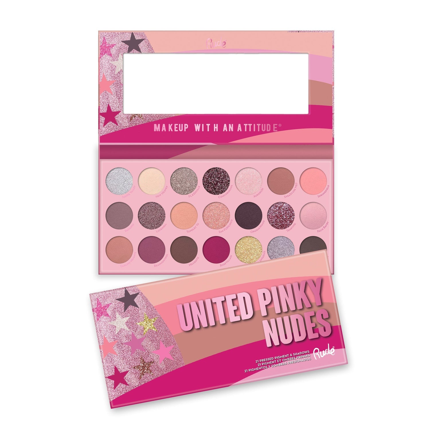 United Pinky Nudes - 21 Pressed Pigment &amp; Shadows Palette Eye Shadow by Rude Cosmetics | Fleurcouture