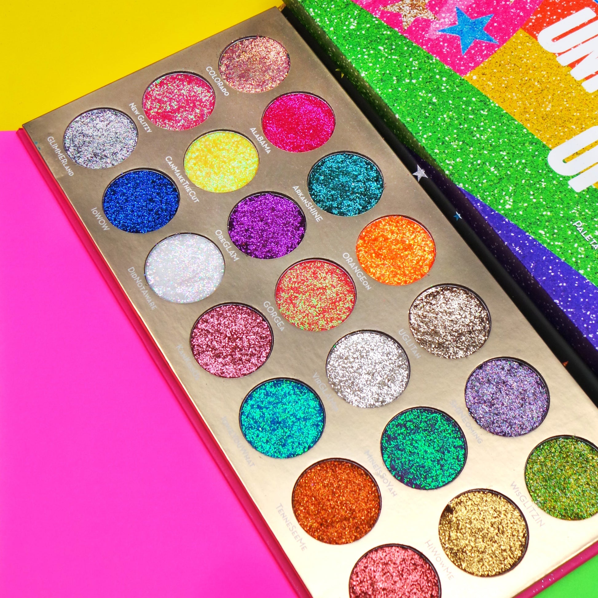 United Shades of Glitter - 21 Pressed Glitter Palette Face Palettes by Rude Cosmetics | Fleurcouture