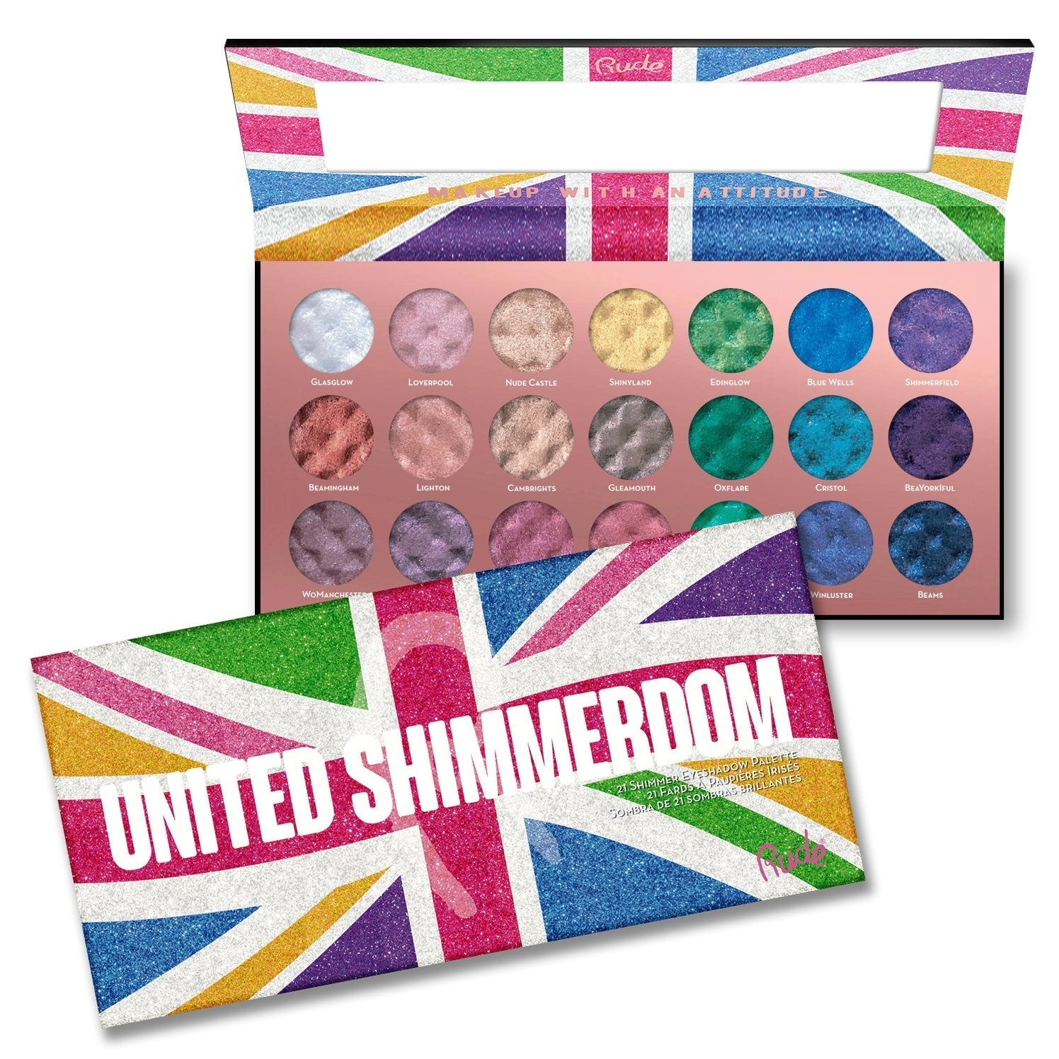 United Shimmerdom Shimmer Eyeshadow Palette Display Set, 12pcs Wholesale Set by Rude Cosmetics | Fleurcouture