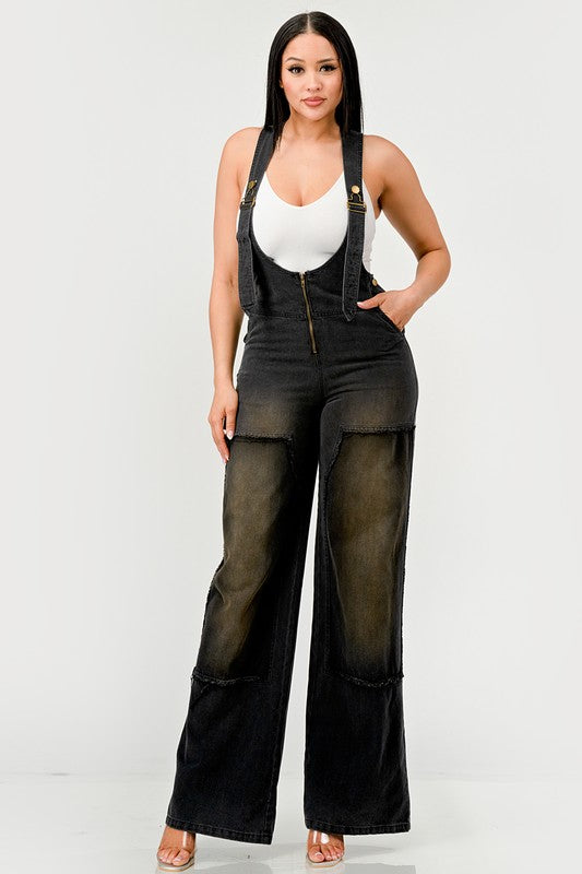 Urban Noir Denim Overalls Black Jumpsuit BLACK by Athina | Fleurcouture