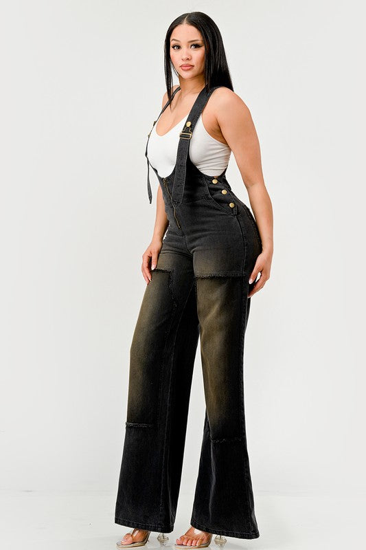 Urban Noir Denim Overalls Black Jumpsuit BLACK by Athina | Fleurcouture