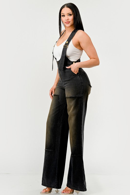 Urban Noir Denim Overalls Black Jumpsuit BLACK by Athina | Fleurcouture