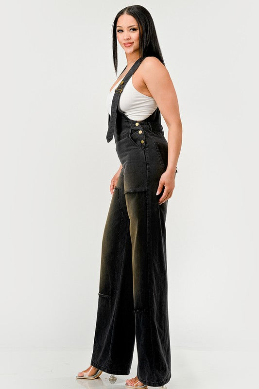 Urban Noir Denim Overalls Black Jumpsuit BLACK by Athina | Fleurcouture