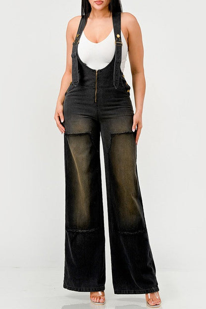 Urban Noir Denim Overalls Black Jumpsuit BLACK S by Athina | Fleurcouture