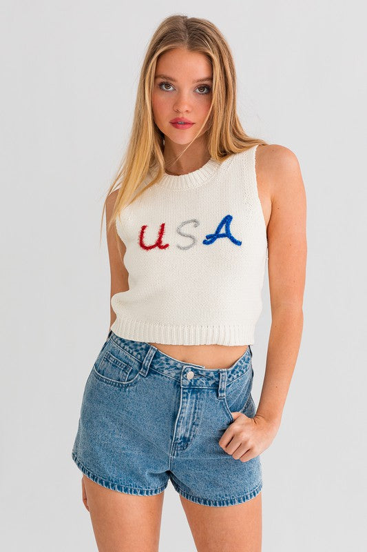 USA Knit Tank Top WHITE XS by LE LIS | Fleurcouture