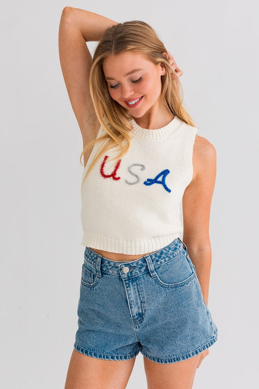 USA Knit Tank Top WHITE XS by LE LIS | Fleurcouture