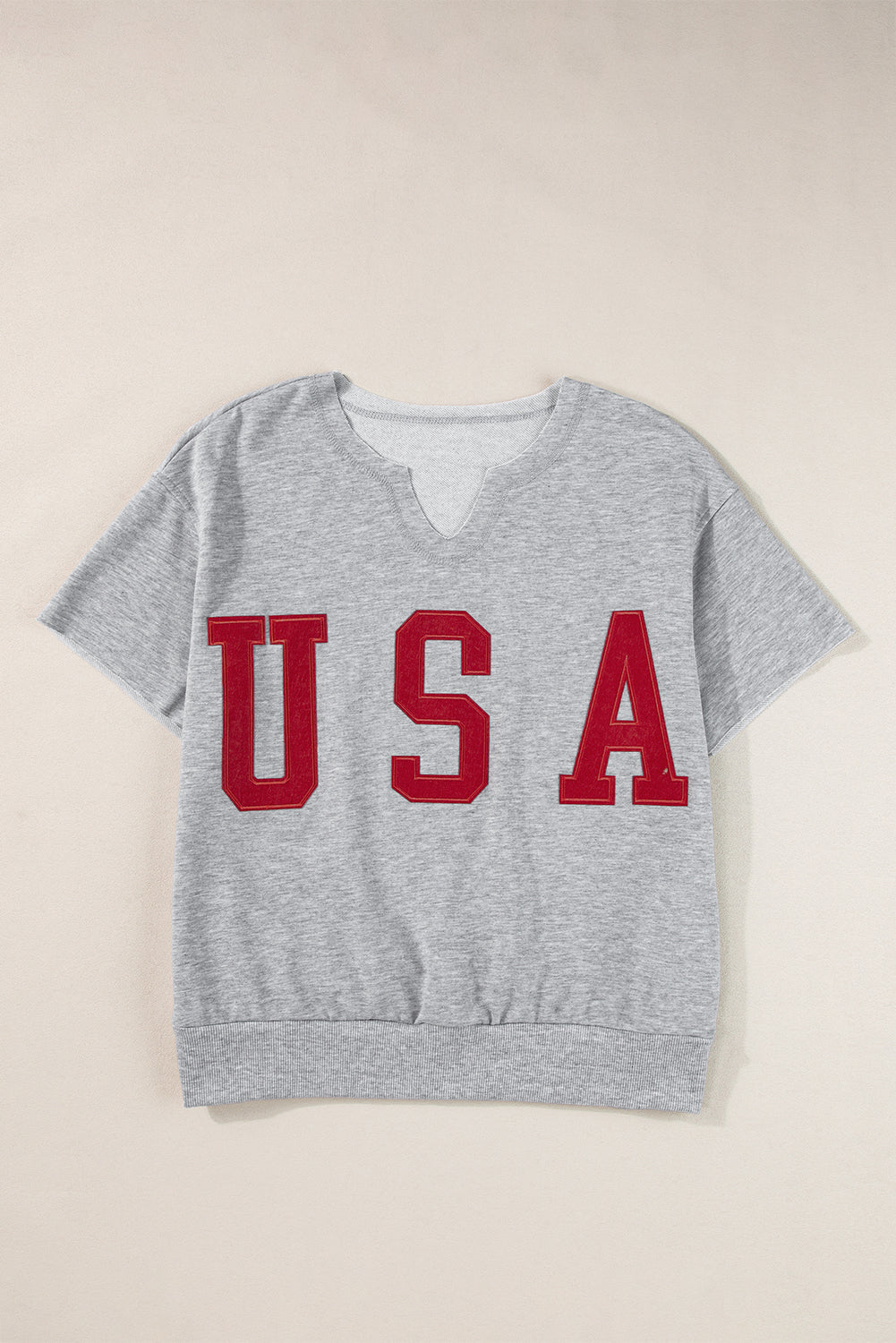 USA Notched Short Sleeve T-Shirt Tops by Trendsi | Fleurcouture