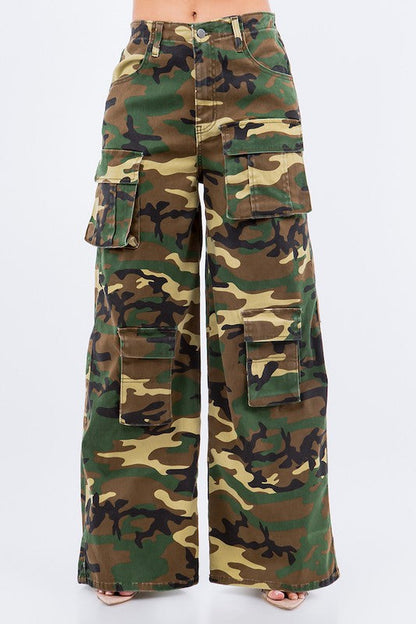 Utility Cargo Pants in Camo Camouflage s by GJG Denim | Fleurcouture