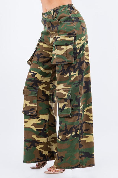 Utility Cargo Pants in Camo Camouflage s by GJG Denim | Fleurcouture