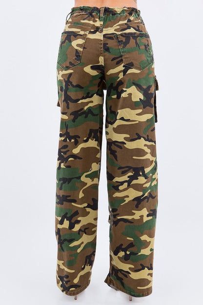 Utility Cargo Pants in Ripped Cargo Camouflage s by GJG Denim | Fleurcouture