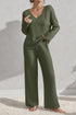 V-Neck Dropped Shoulder Top and Pants Set Army Green S Loungewear by Trendsi | Fleurcouture