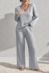 V-Neck Dropped Shoulder Top and Pants Set Heather Gray S Loungewear by Trendsi | Fleurcouture