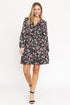 V-Neck Flowy Floral Mini Dress Black Red 1X by EG fashion | Fleurcouture