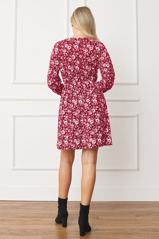 V-Neck Flowy Floral Mini Dress by EG fashion | Fleurcouture