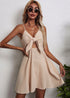 V-neck front bow dress Beige S by Miss Sparkling | Fleurcouture
