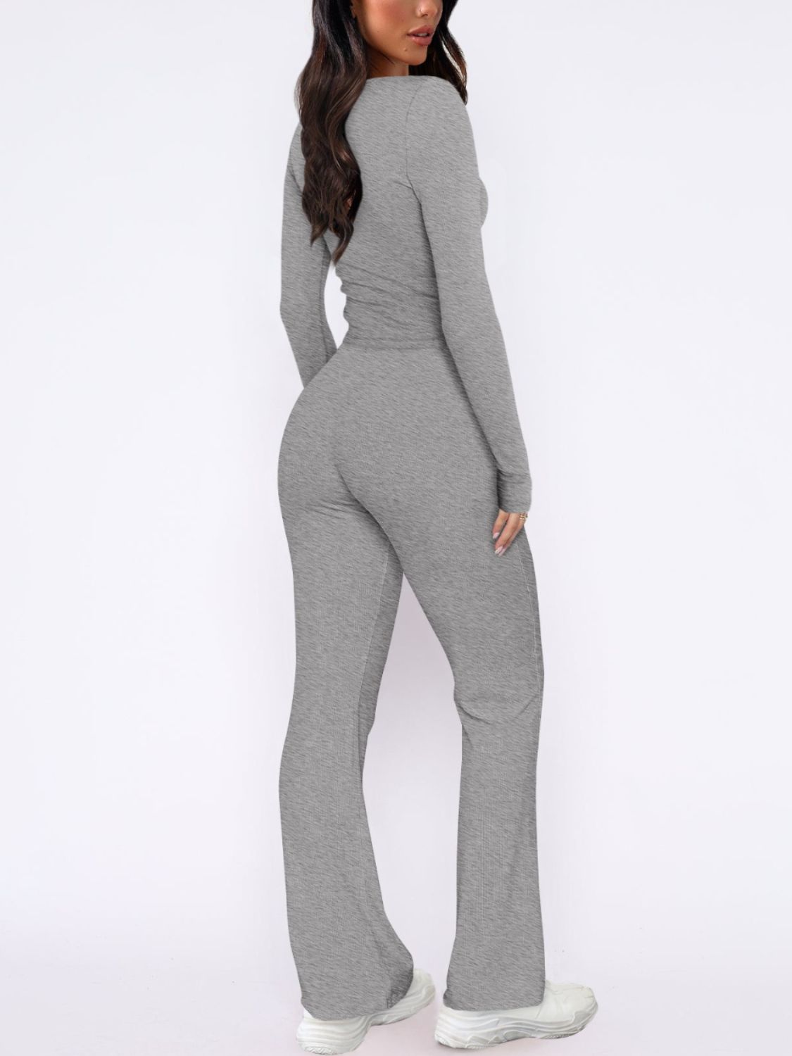 V-Neck Long Sleeve Top and Pants Set Women&