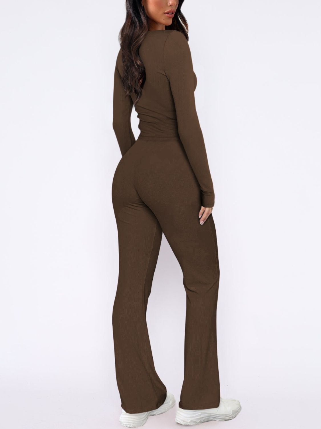 V-Neck Long Sleeve Top and Pants Set Women&