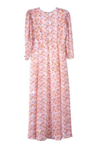 V neck maxi dress Pink floral by Lilou | Fleurcouture