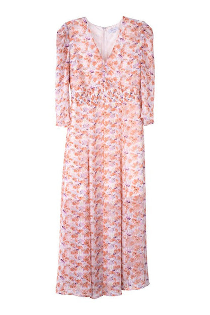 V neck maxi dress Pink floral by Lilou | Fleurcouture