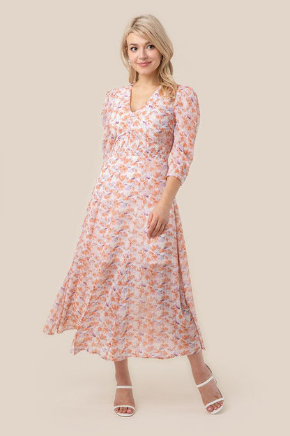 V neck maxi dress Pink floral S by Lilou | Fleurcouture