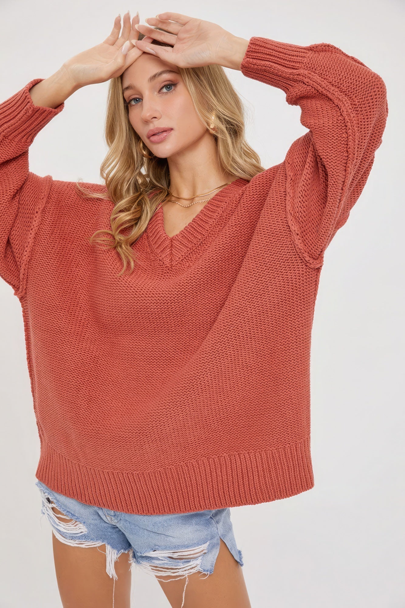 V Neck Oversized Sweater by Fleurcouture | Fleurcouture