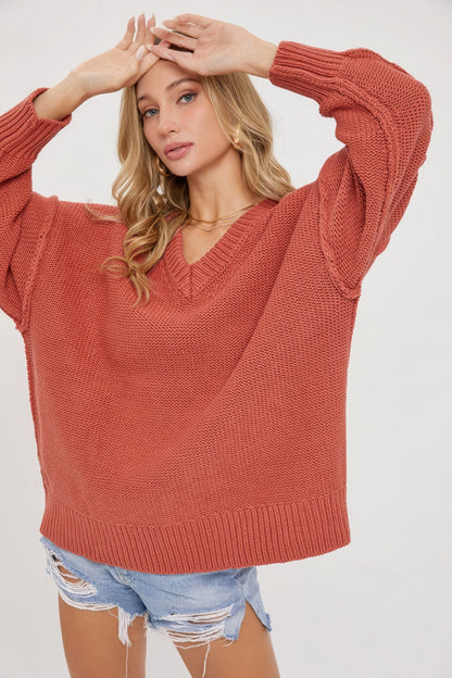 V Neck Oversized Sweater by Fleurcouture | Fleurcouture