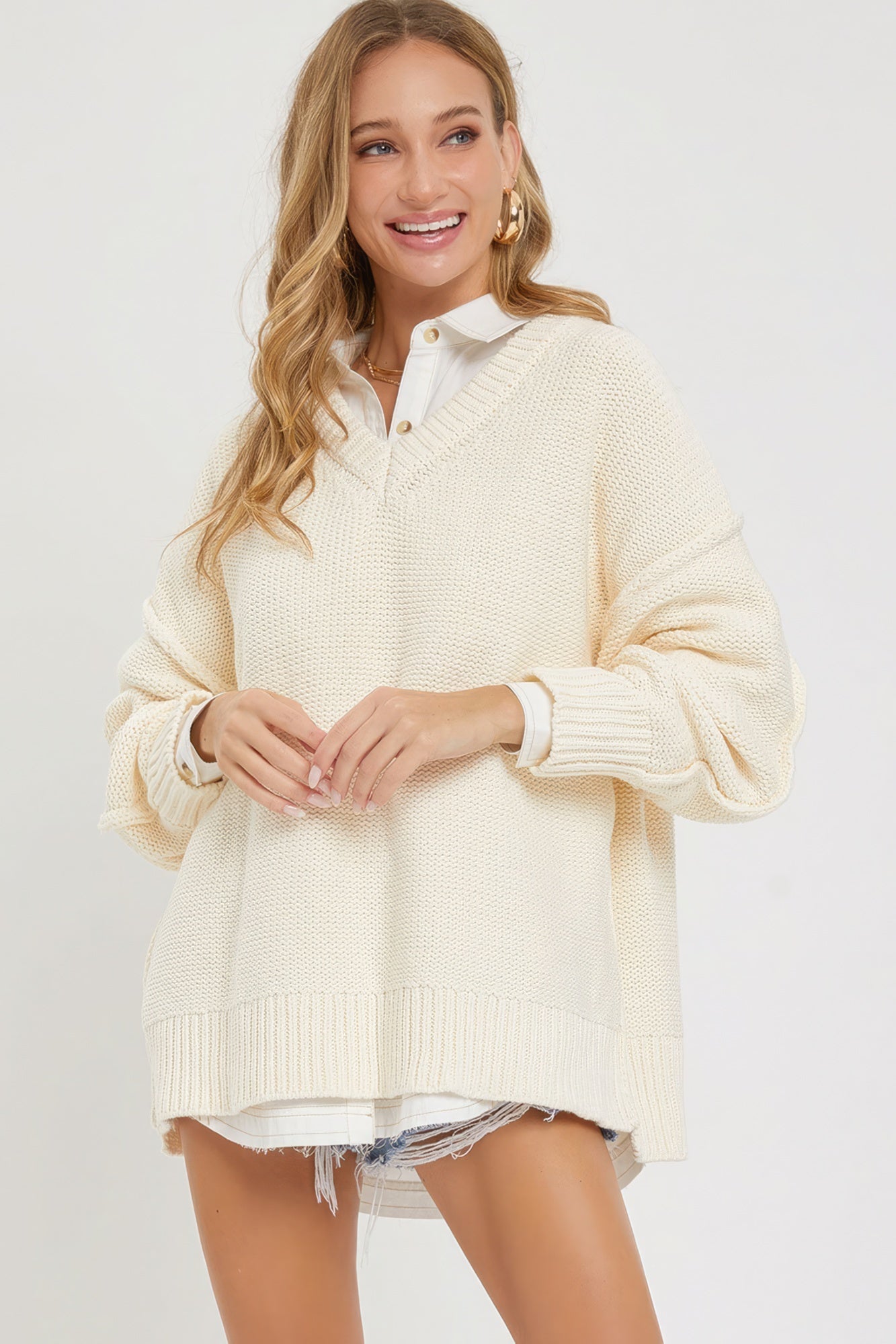 V Neck Oversized Sweater by Fleurcouture | Fleurcouture